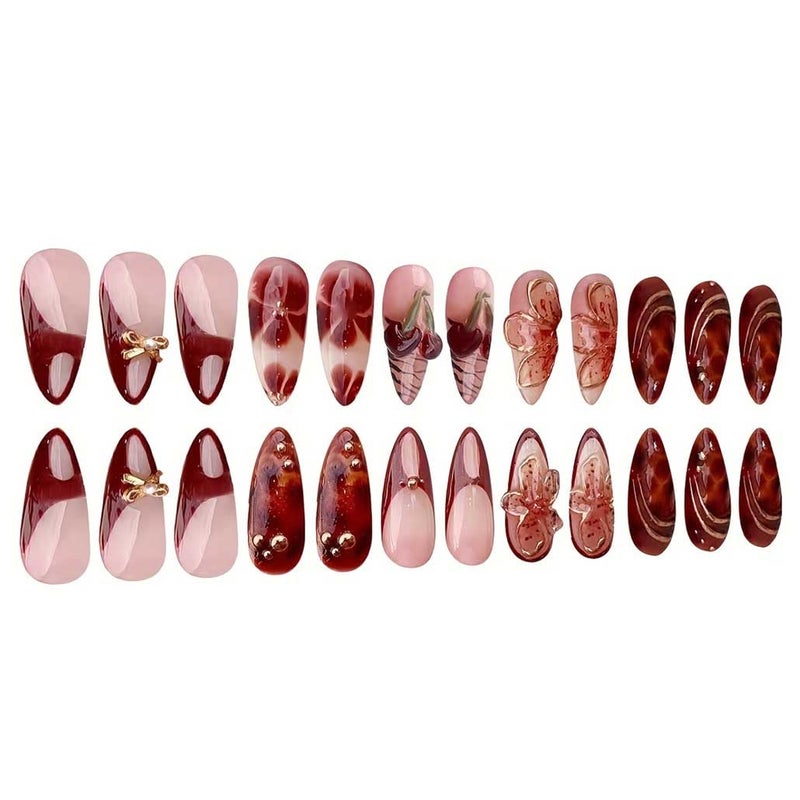 Foccna Press on Nails Medium Tortoiseshell Fake Nails Almond Glossy False Nail Tips Artificial Nails Finger Manicure for Women -24pcs, Gorgeous Nails - Image 3